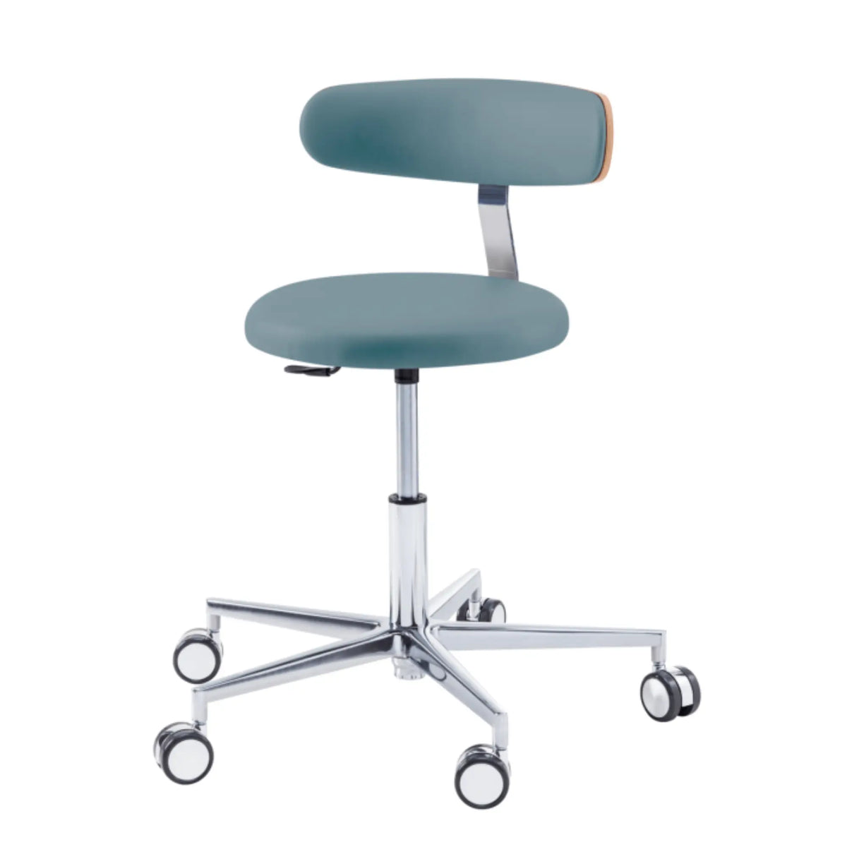 Practitioner seat - ROUND - Ruck - Gas Spring Long Ruck - Ocean-Backrest-Radius-CPL-Walnut
