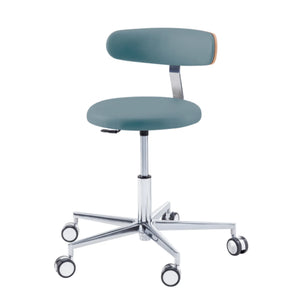 Practitioner seat - ROUND - Ruck - Gas Spring Long Ruck - Ocean-Backrest-Radius-CPL-Walnut