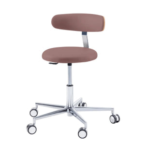 Practitioner seat - ROUND - Ruck - Gas Spring Long Ruck Nutmeg-Backrest-Radius-CPL-Walnut