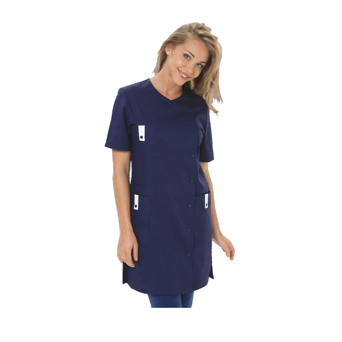 Sofia - 3/4 blouse - Short sleeves - Women - 90 cm My Blouse Twill-Navy-White-T6-XXXL