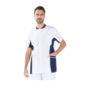 Timéo - Short Sleeve Tunic - Men - 78 cm My Blouse Twill-White-Navy-T6-XXXL