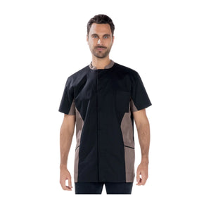 Timéo - Short Sleeve Tunic - Men - 78 cm My Blouse Twill-Black-Taupe-T6-XXXL