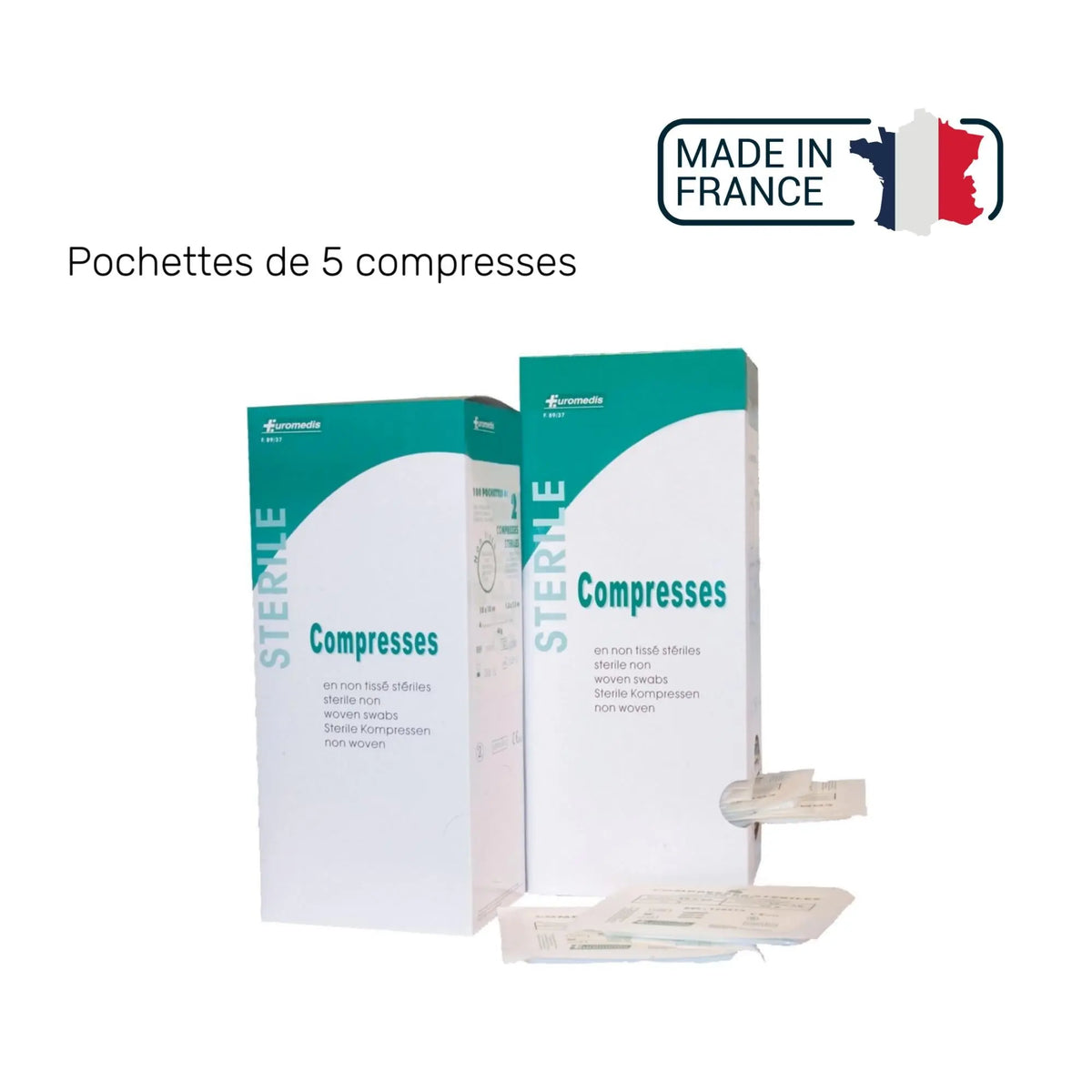Sterile Non-woven Compress - 40g/m2 - Pack of 5 compresses - Euromédis - My Podologie